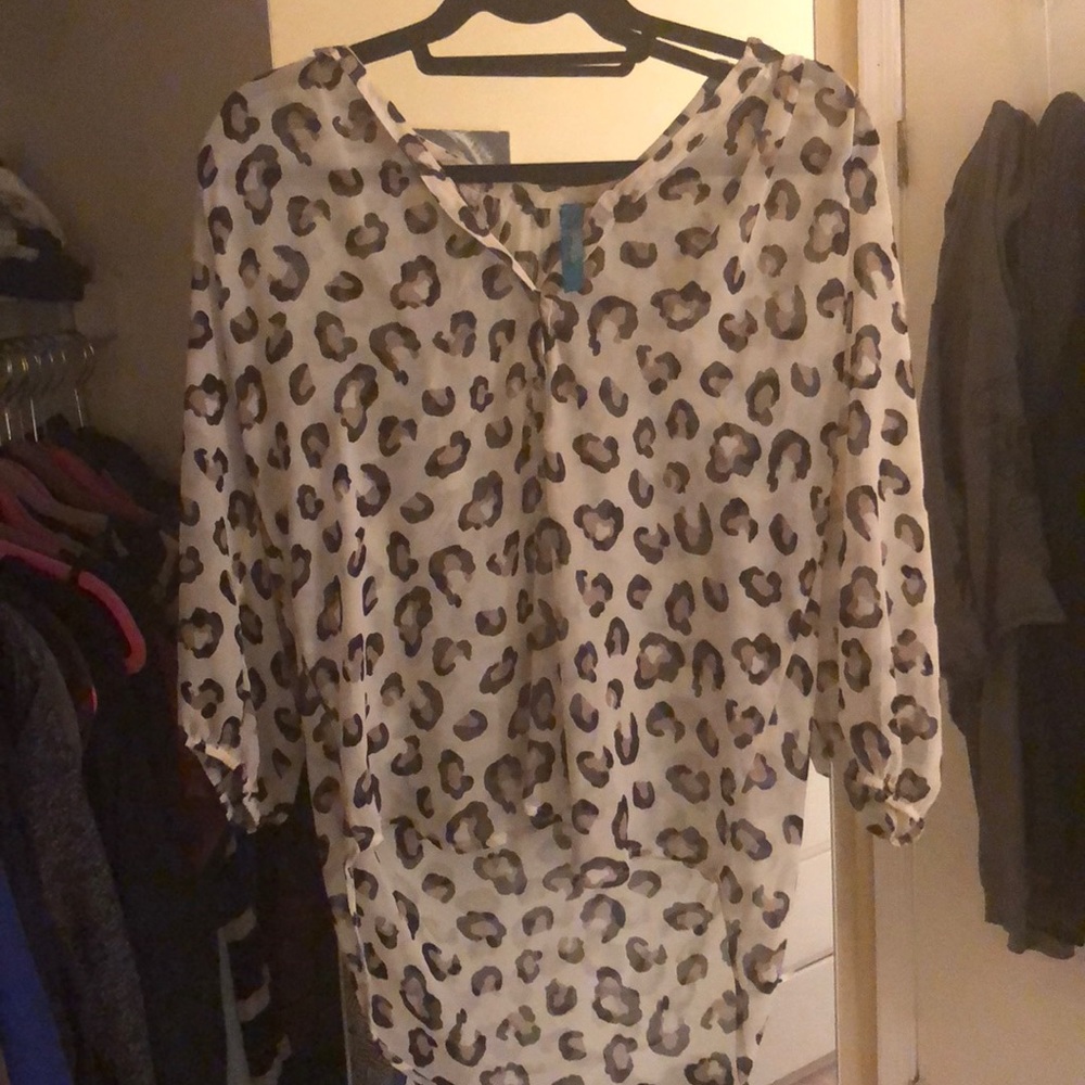 Cheetah Print Blouse with Hi-low hem